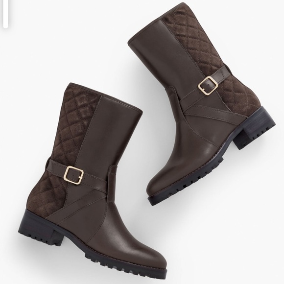 Talbots Tish Belted dark brown angle boots